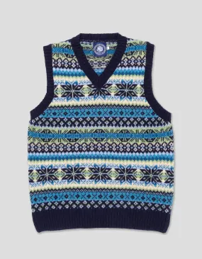 FAIR ISLE V-NECK VEST - NAVY