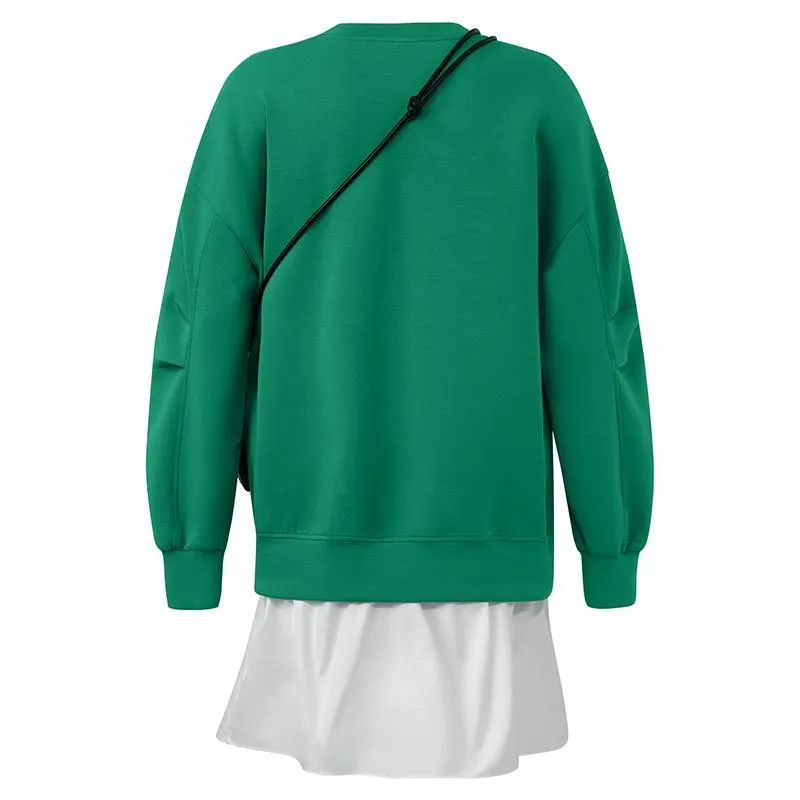 Faux Two-piece Sweatshirt Dress Paired With A Handbag