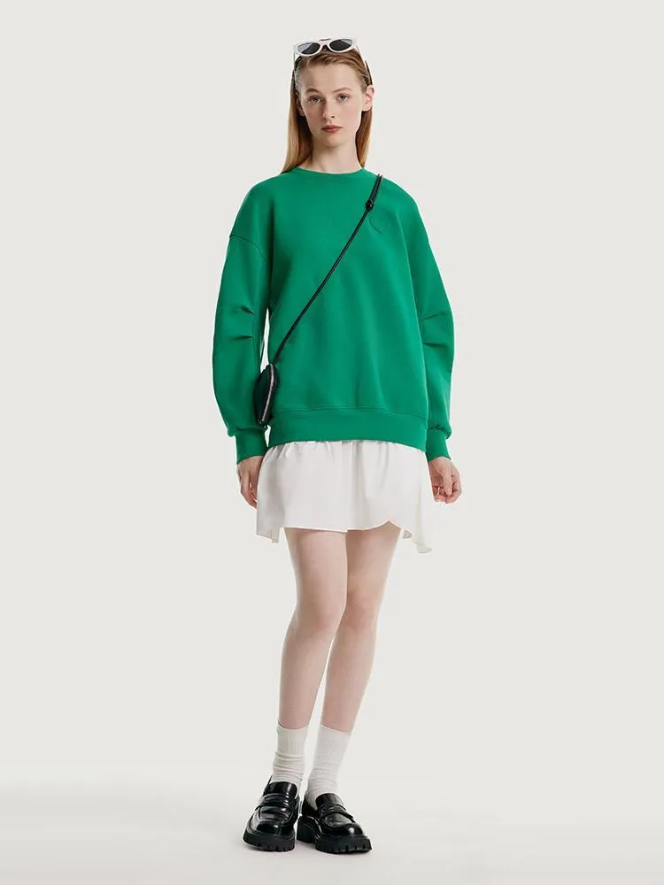 Faux Two-piece Sweatshirt Dress Paired With A Handbag