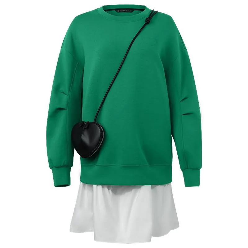 Faux Two-piece Sweatshirt Dress Paired With A Handbag