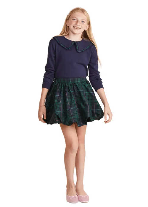 GIRLS BLACKWATCH PLAID TAFFETA BUBBLE SKIRT