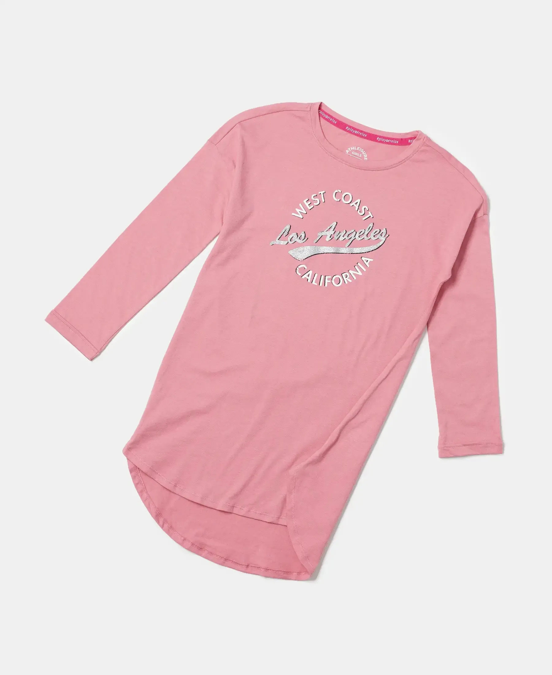 Girl's Super Combed Cotton Graphic Printed Long Length T-Shirt - Brandied Apricot