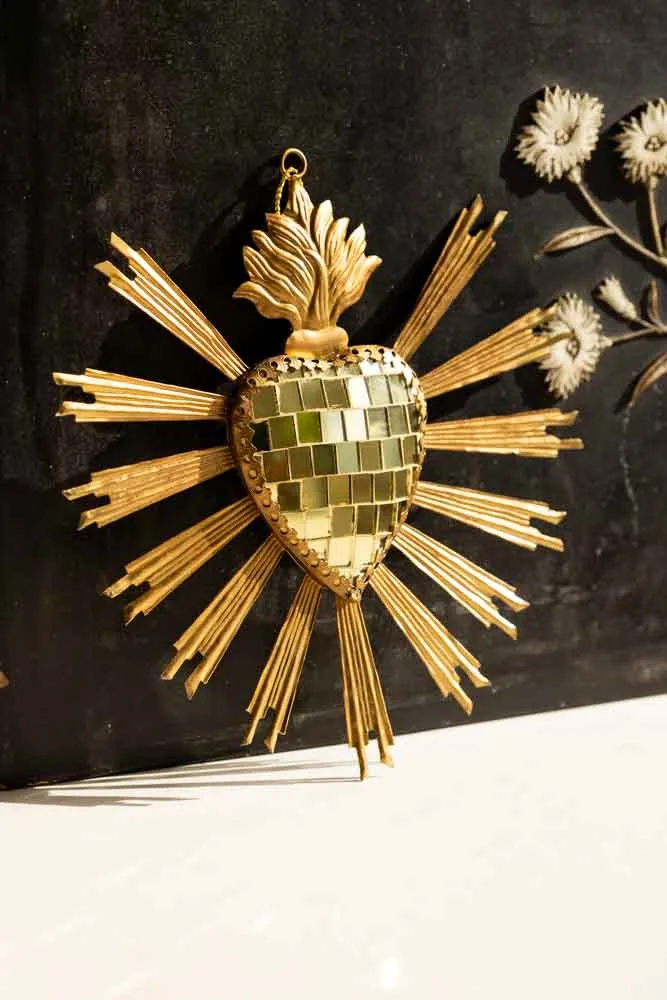 Gold Disco Ball Heart Hanging Ornament