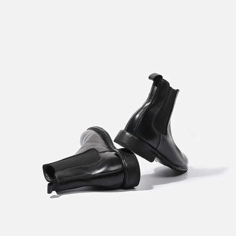 Goodyear Camel Leather Chelsea Boots For Women In Black Point Toe Leather Sole Shoes