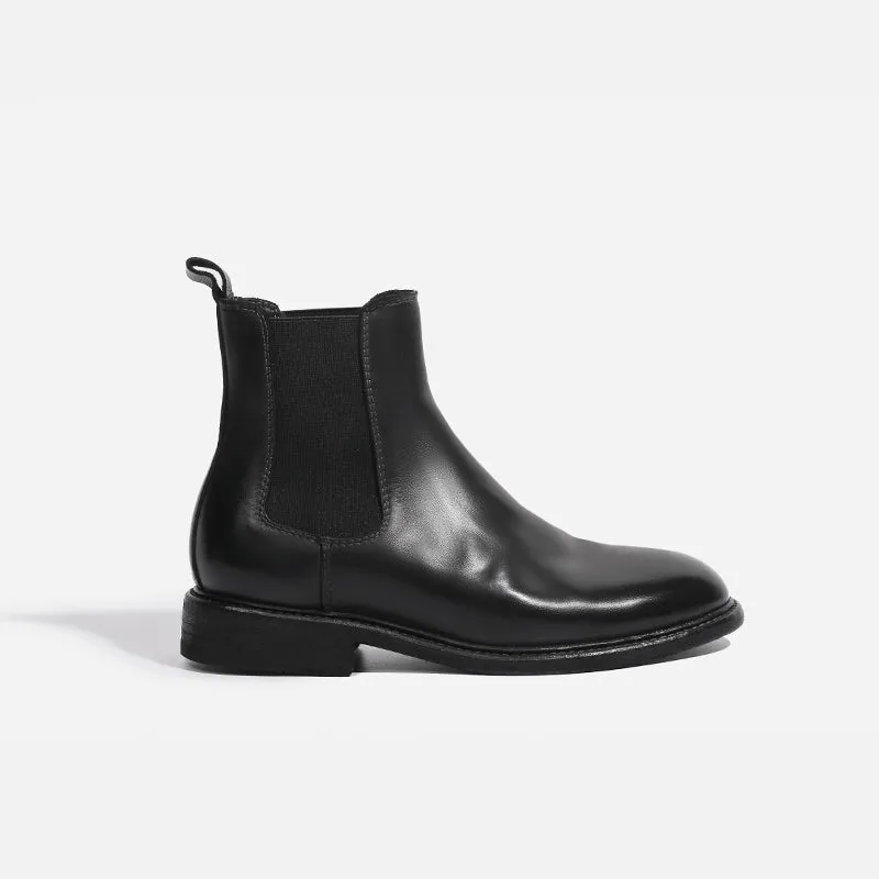 Goodyear Camel Leather Chelsea Boots For Women In Black Point Toe Leather Sole Shoes