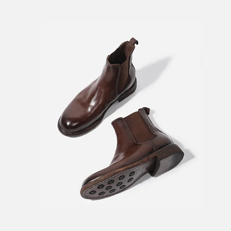 Goodyear Camel Leather Chelsea Boots For Women In Black Point Toe Leather Sole Shoes