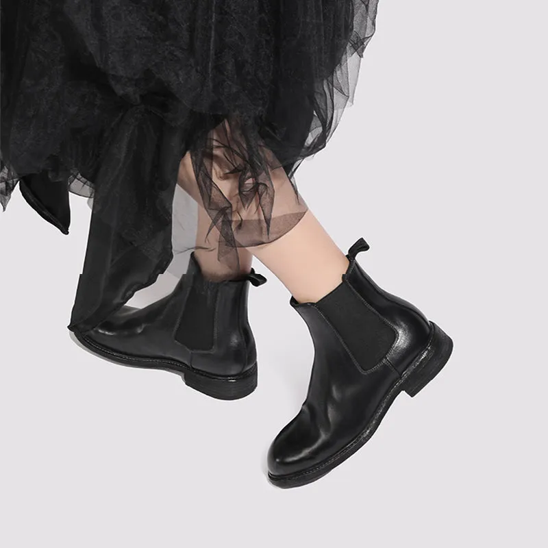 Goodyear Camel Leather Chelsea Boots For Women In Black Point Toe Leather Sole Shoes