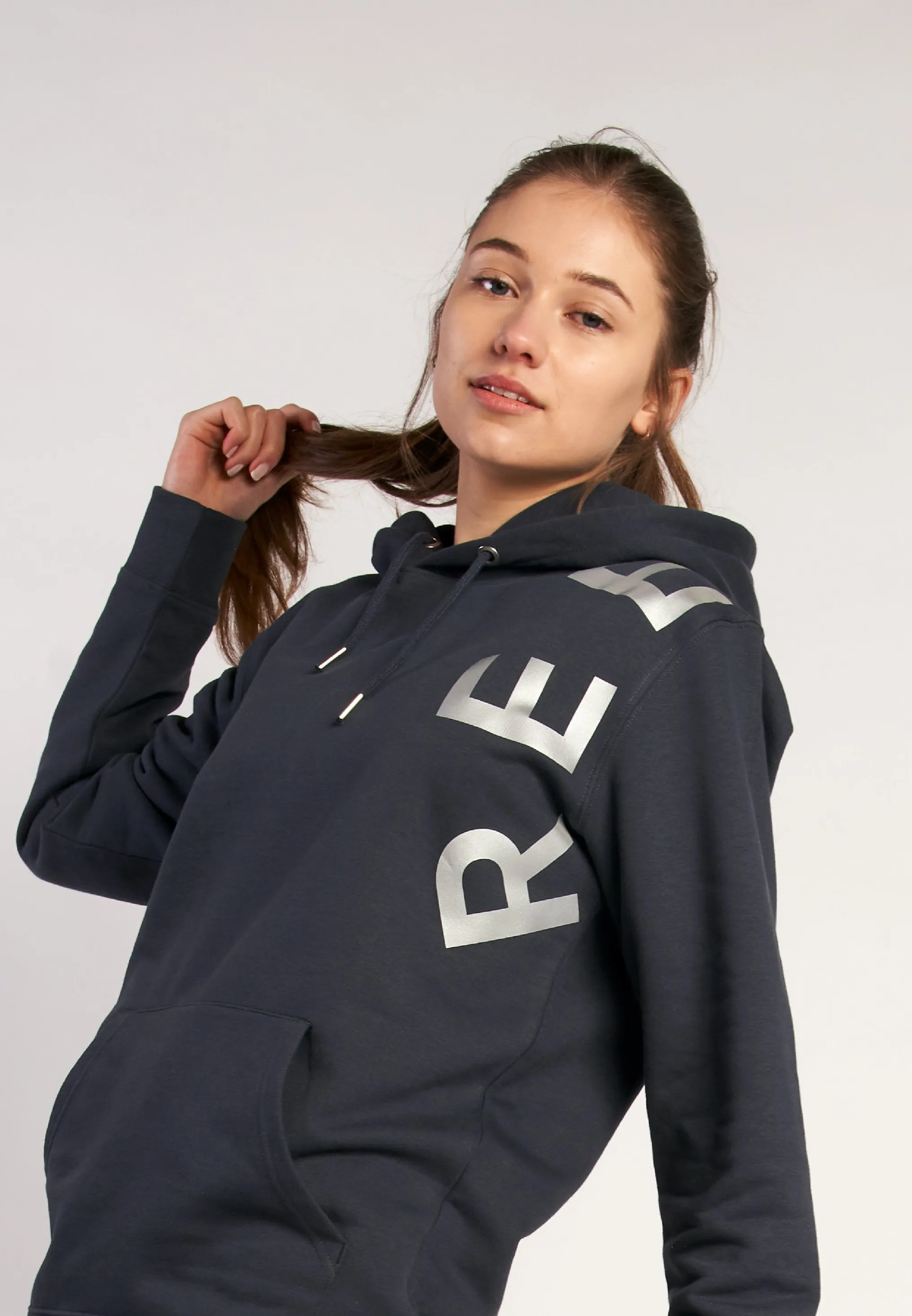 GREY UNISEX HOODIE WITH SHOULDER-PRINT