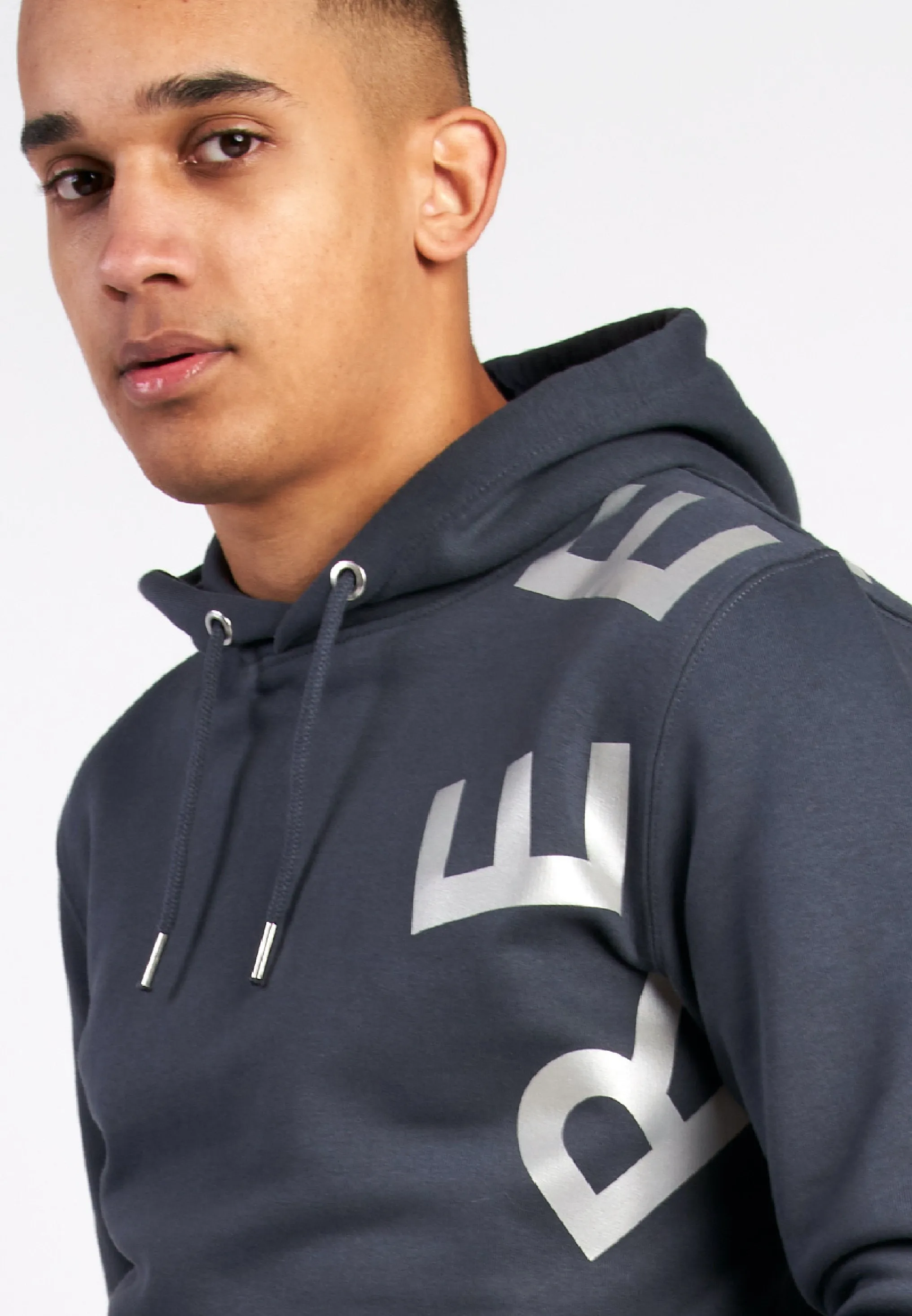 GREY UNISEX HOODIE WITH SHOULDER-PRINT