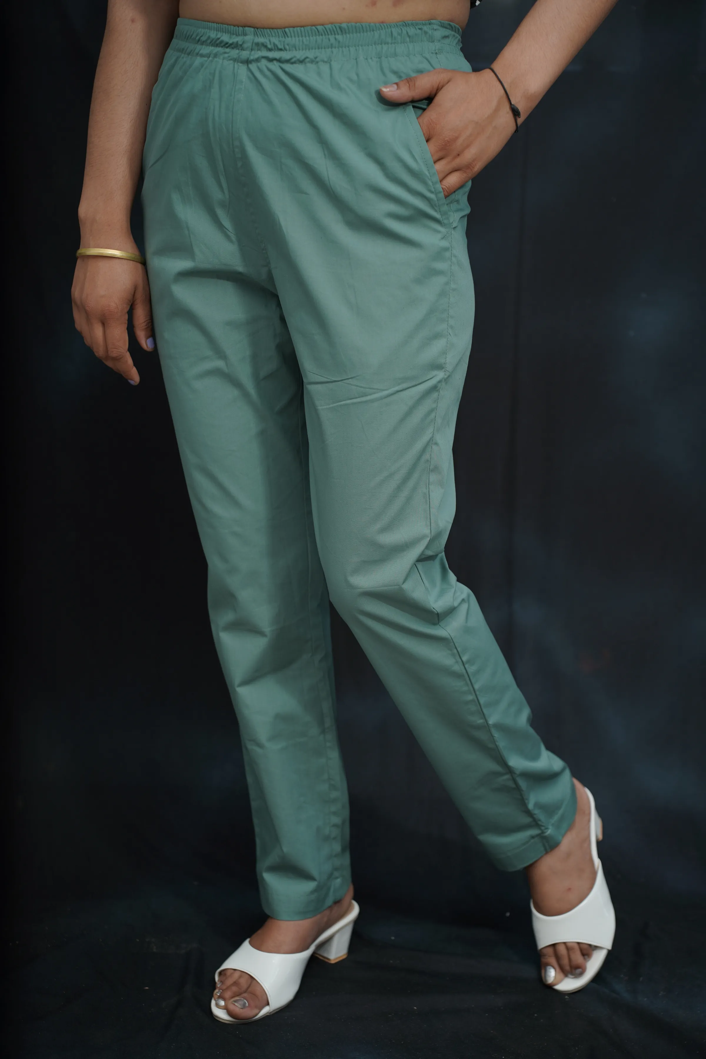 Greyish Green Cotton Kurti Pant