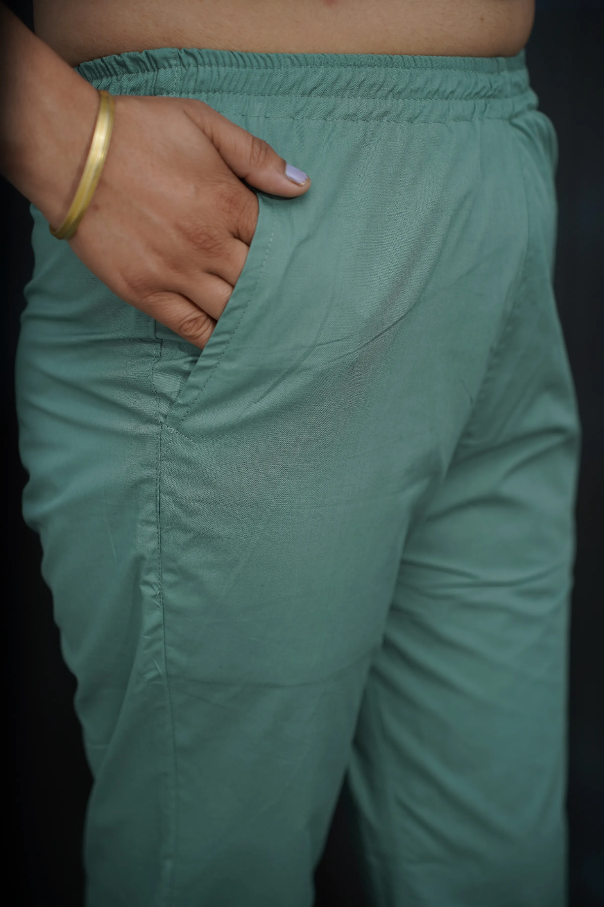 Greyish Green Cotton Kurti Pant