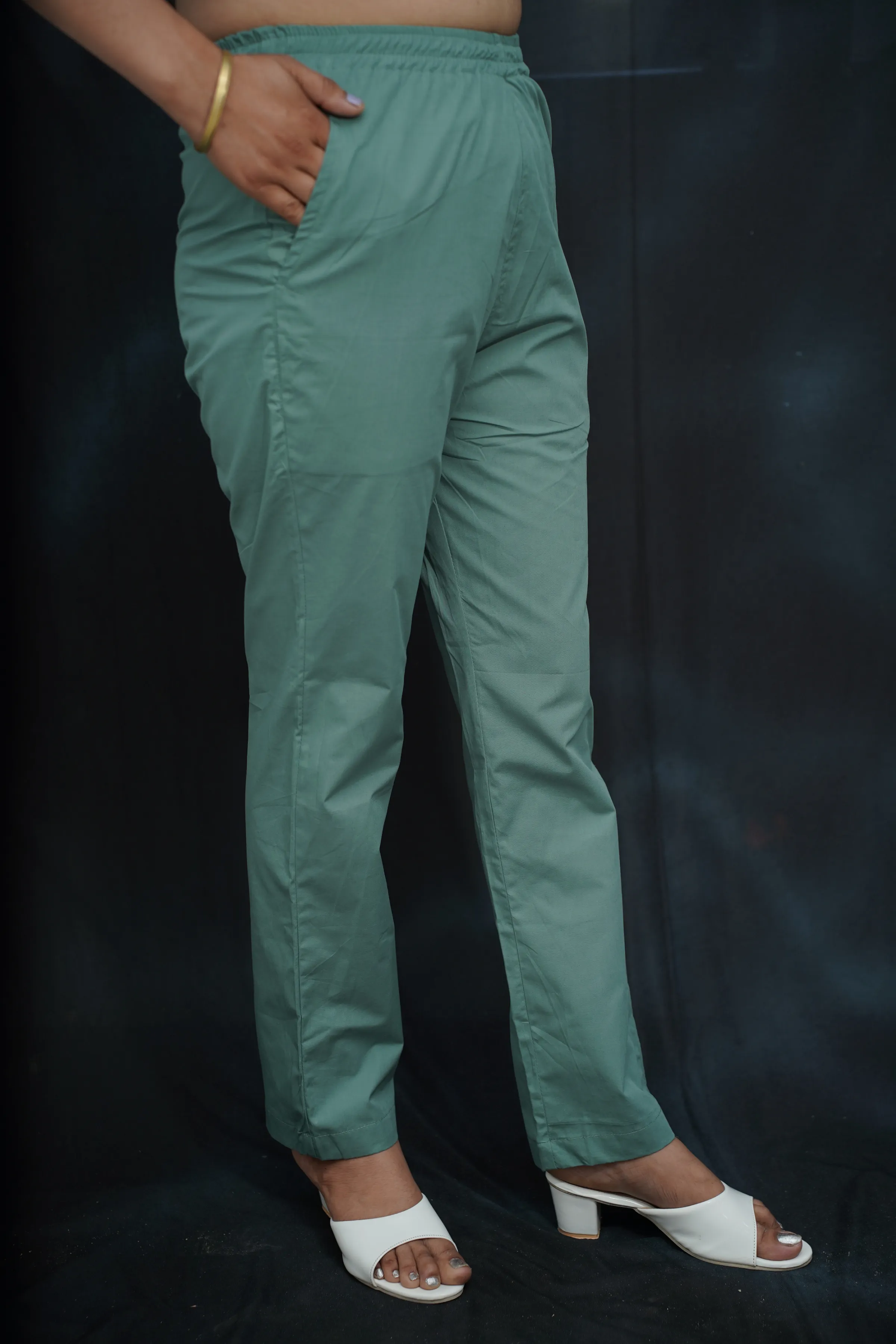Greyish Green Cotton Kurti Pant