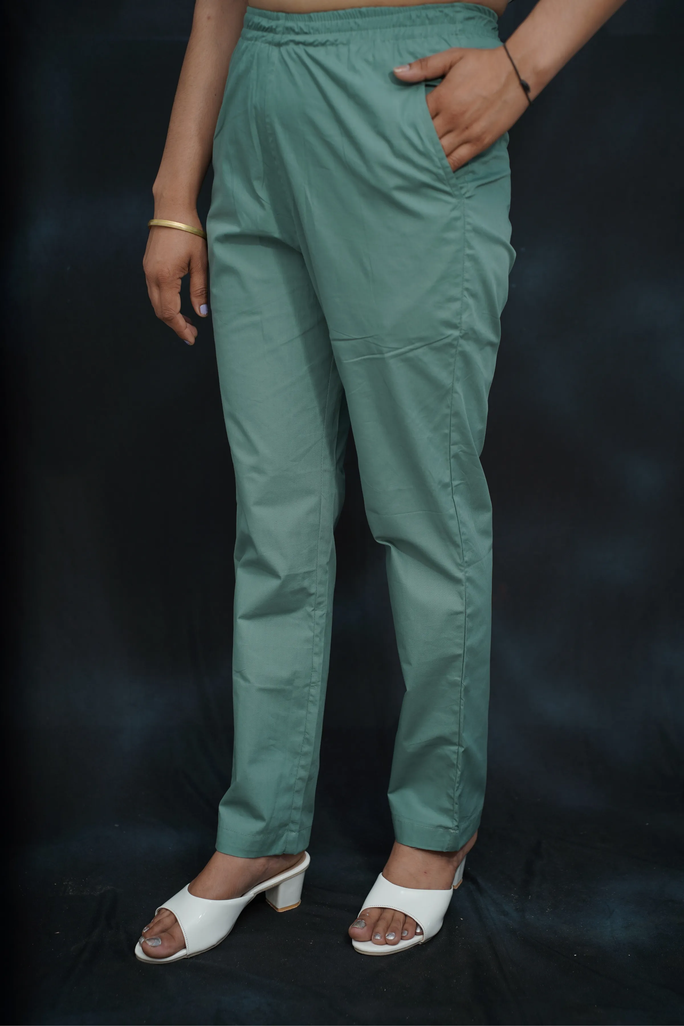 Greyish Green Cotton Kurti Pant
