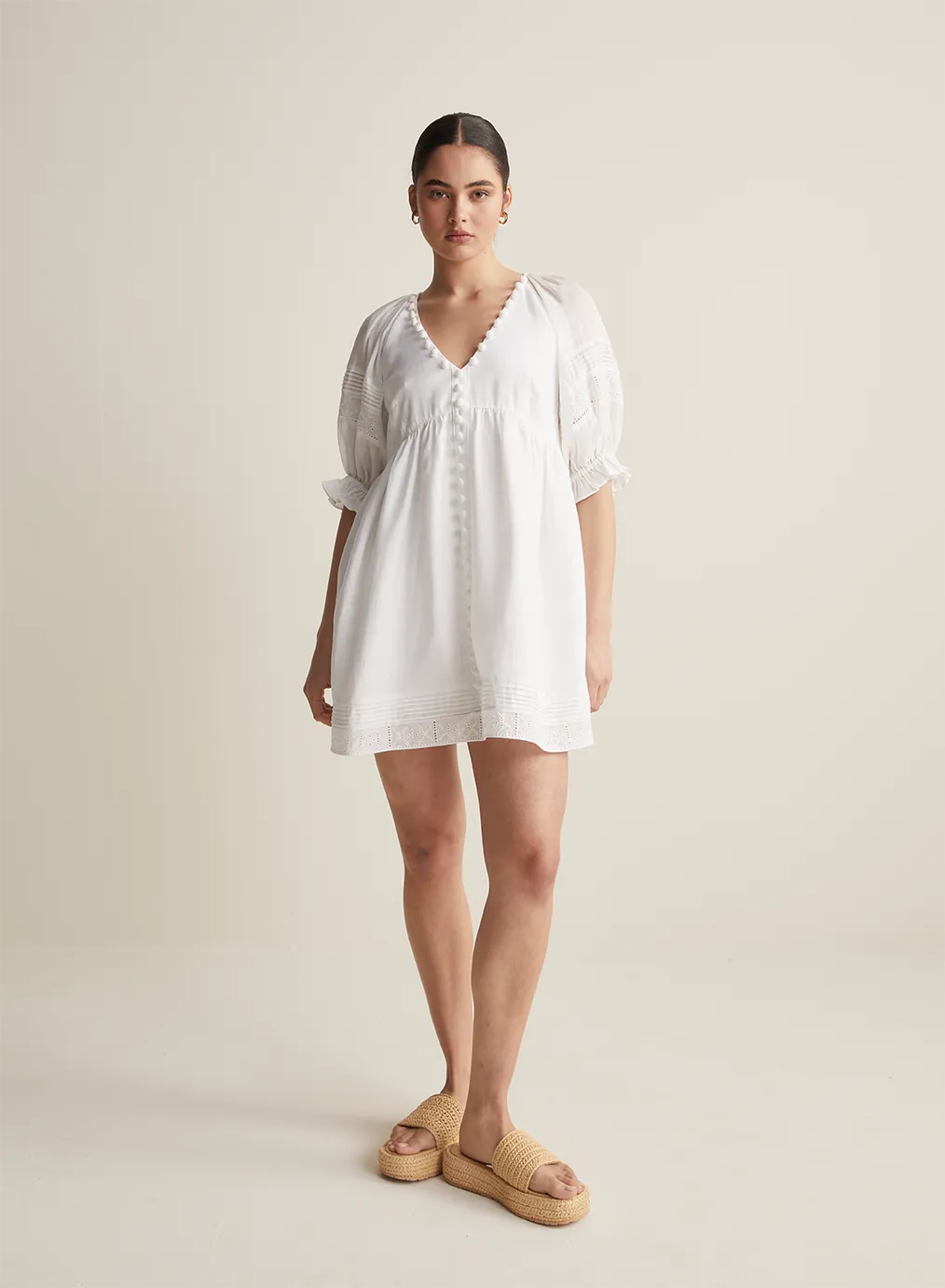 Gwendalin Linen Mini Smock Dress | Optical White | Restock