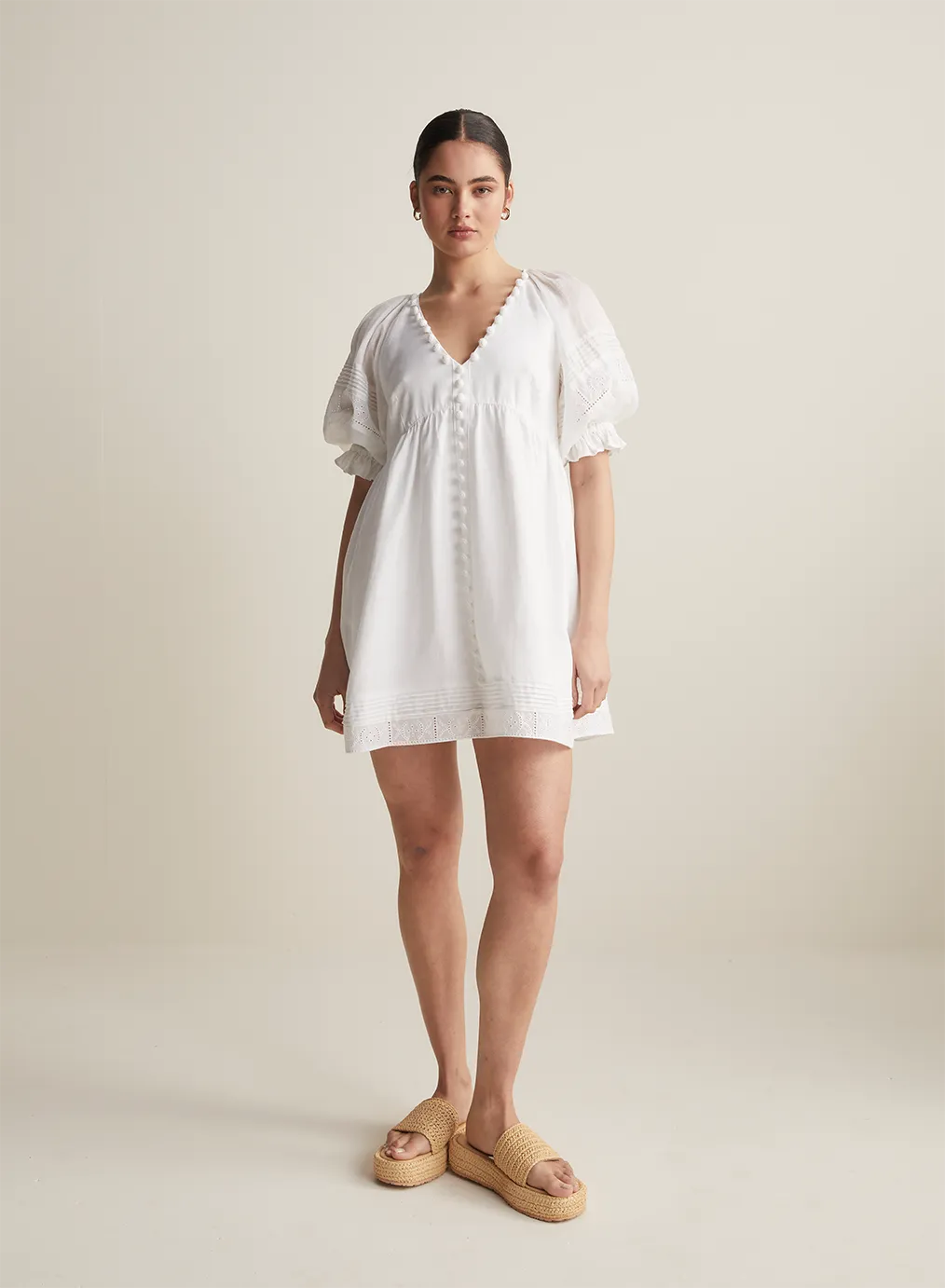 Gwendalin Linen Mini Smock Dress | Optical White | Restock