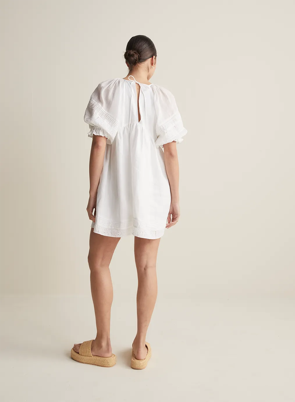 Gwendalin Linen Mini Smock Dress | Optical White | Restock