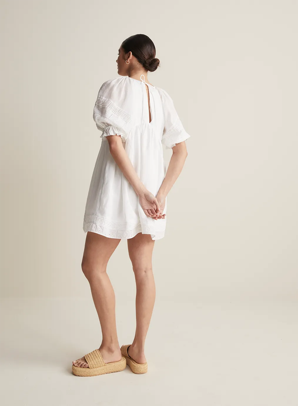 Gwendalin Linen Mini Smock Dress | Optical White | Restock