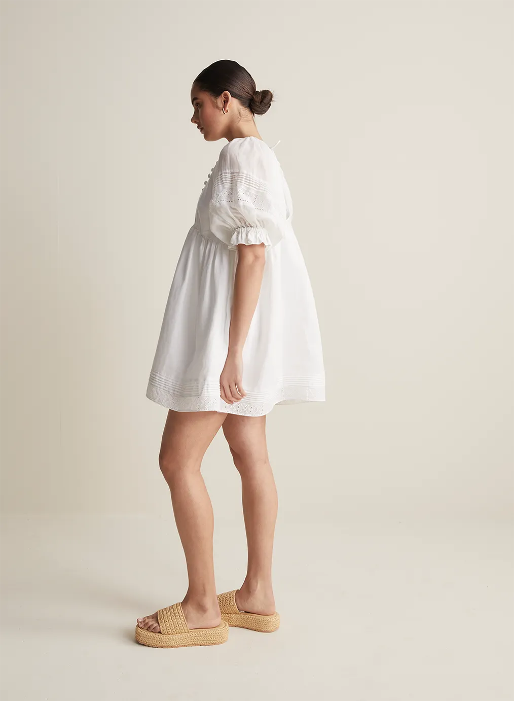 Gwendalin Linen Mini Smock Dress | Optical White | Restock