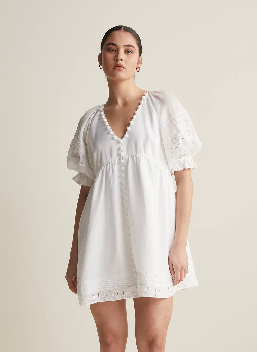 Gwendalin Linen Mini Smock Dress | Optical White | Restock