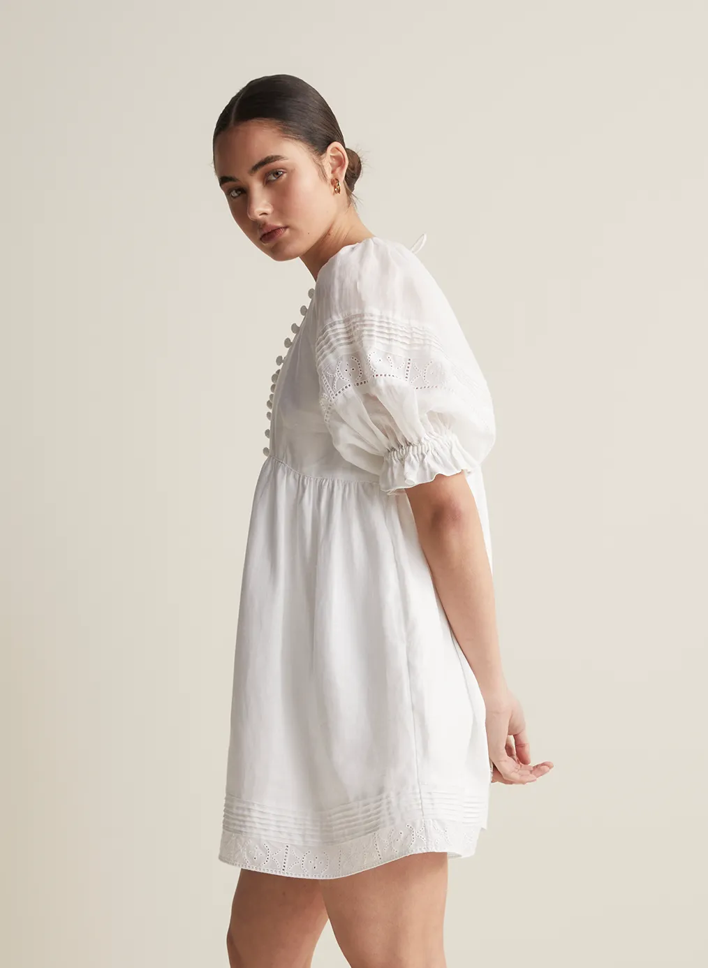 Gwendalin Linen Mini Smock Dress | Optical White | Restock