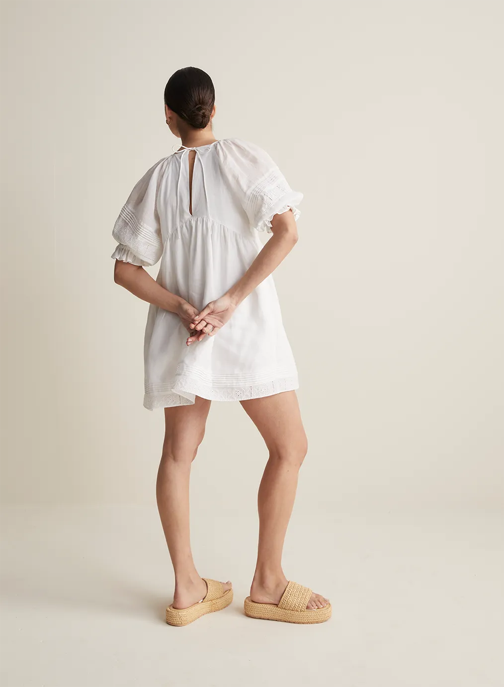 Gwendalin Linen Mini Smock Dress | Optical White | Restock