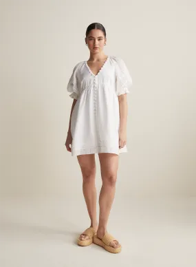 Gwendalin Linen Mini Smock Dress | Optical White | Restock