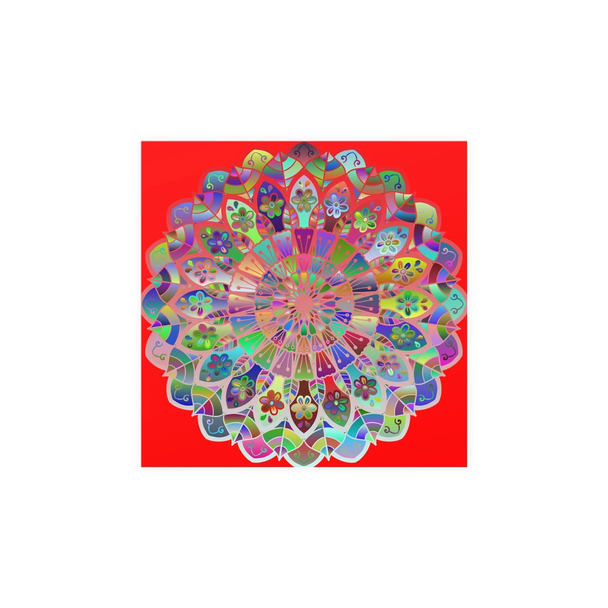 Hand-Drawn Red Mandala Poster - Square Matte Paper Art