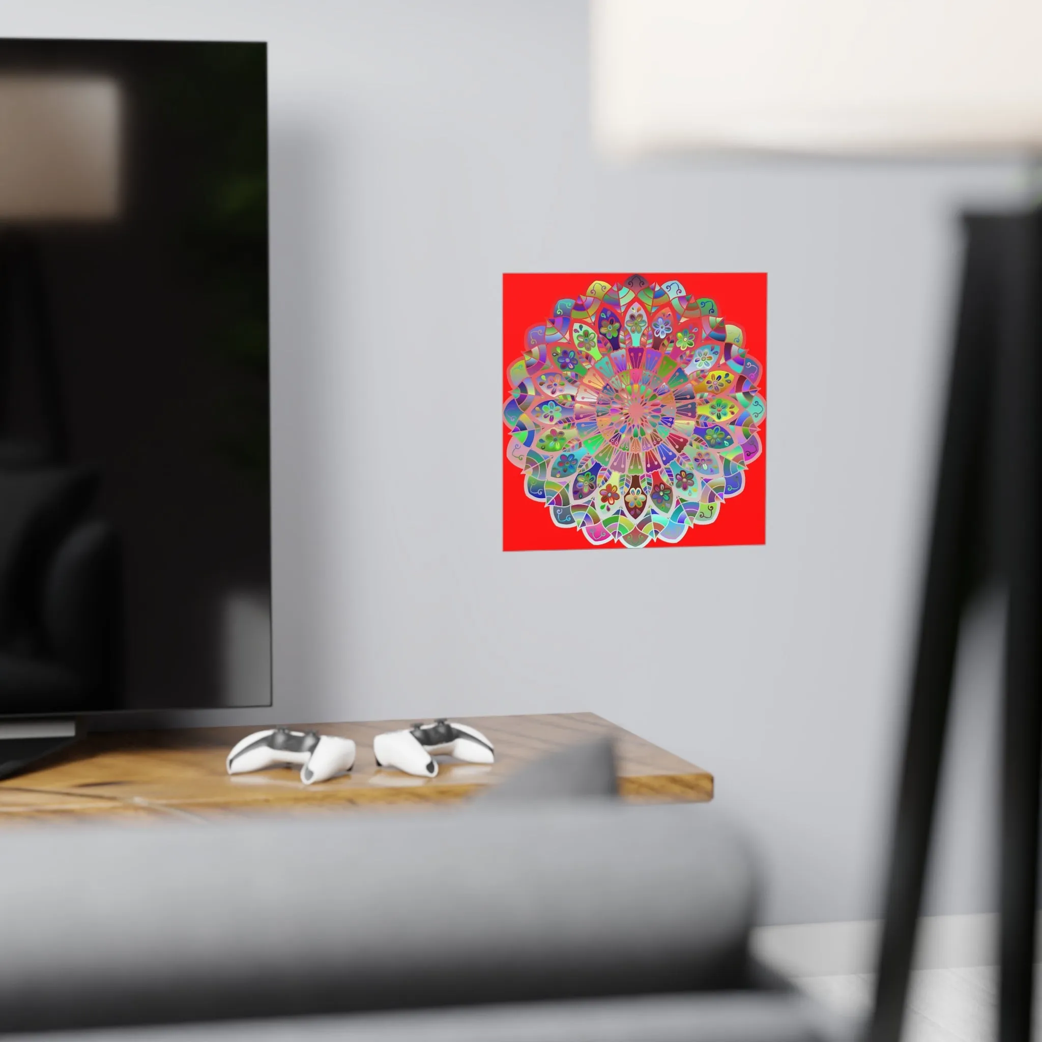 Hand-Drawn Red Mandala Poster - Square Matte Paper Art