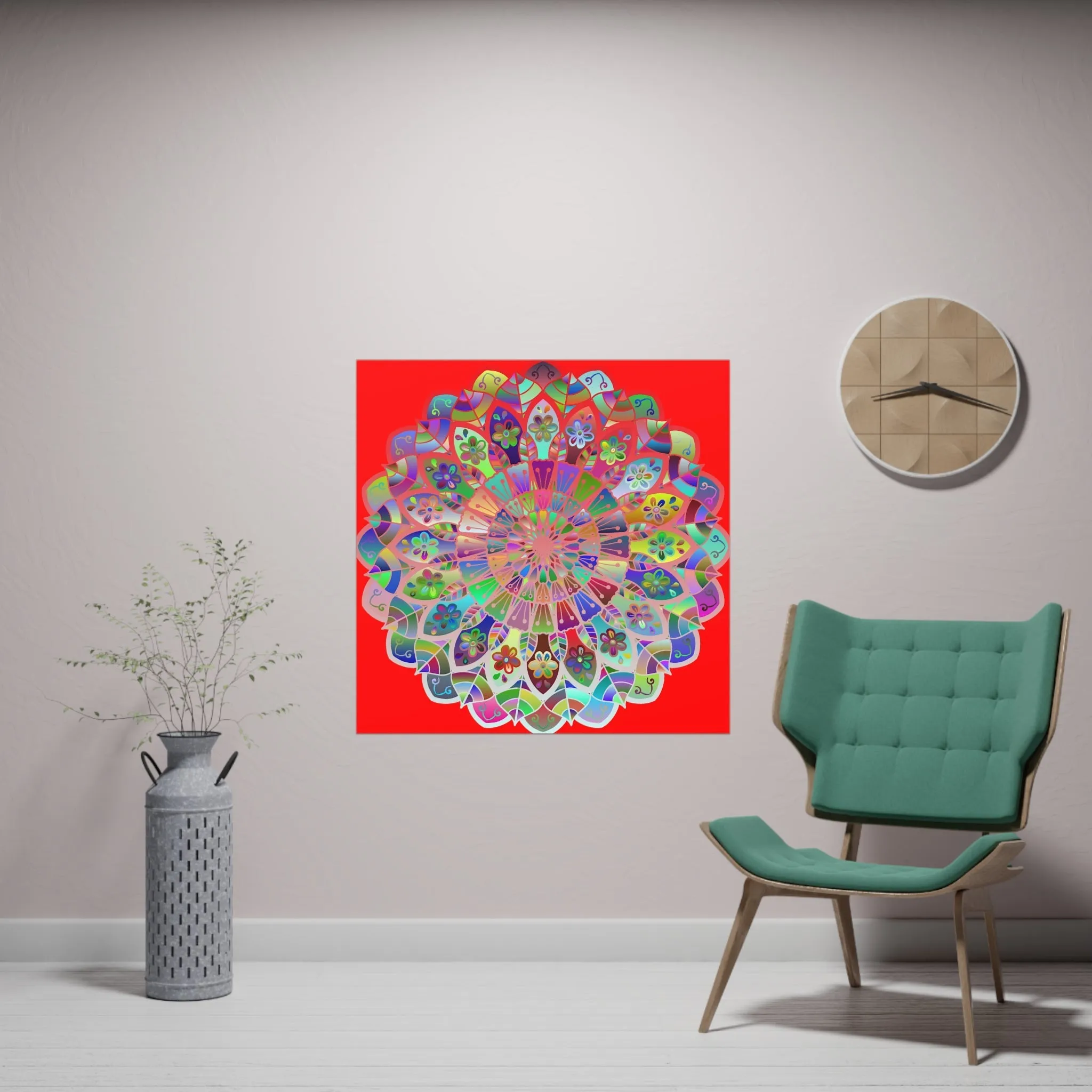 Hand-Drawn Red Mandala Poster - Square Matte Paper Art