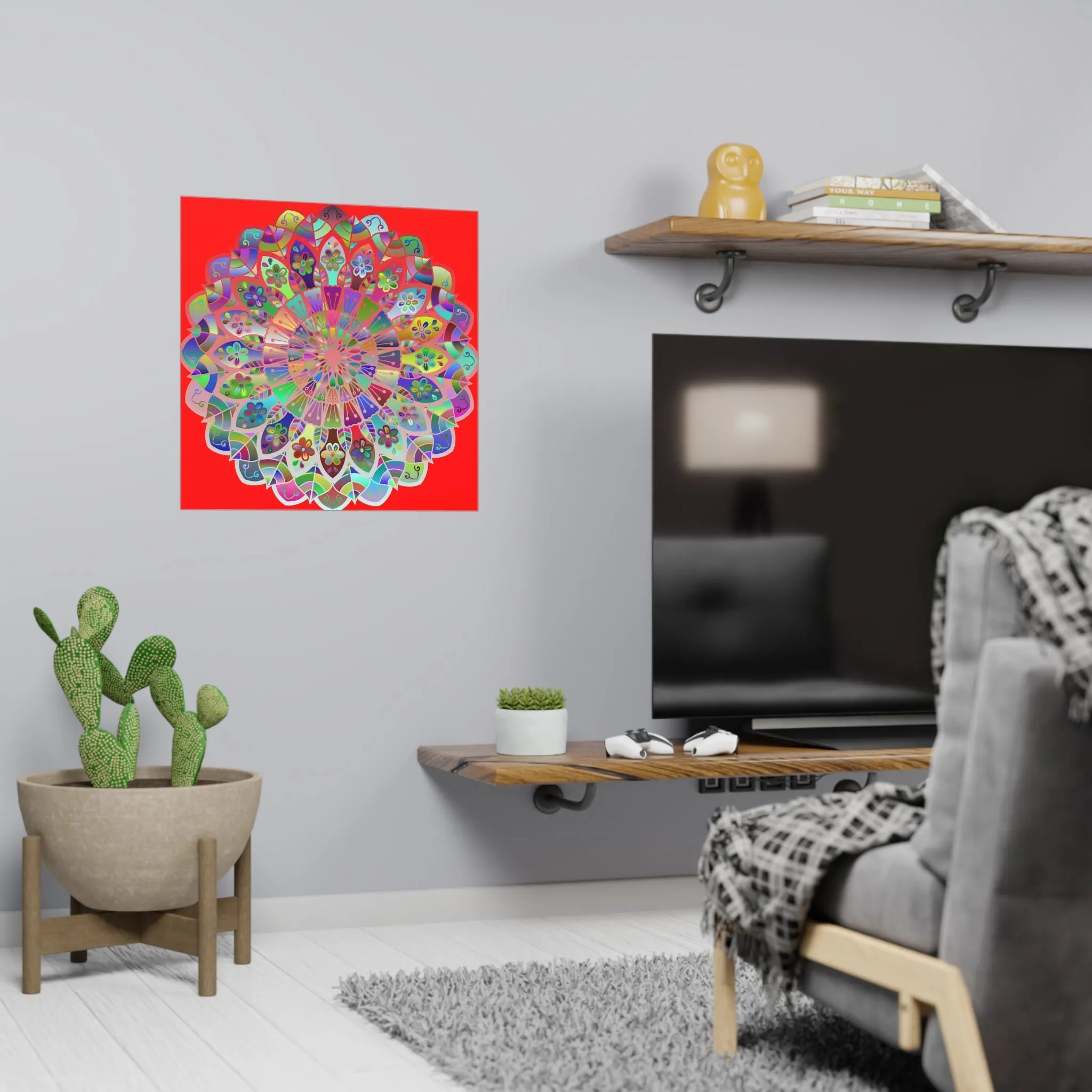 Hand-Drawn Red Mandala Poster - Square Matte Paper Art