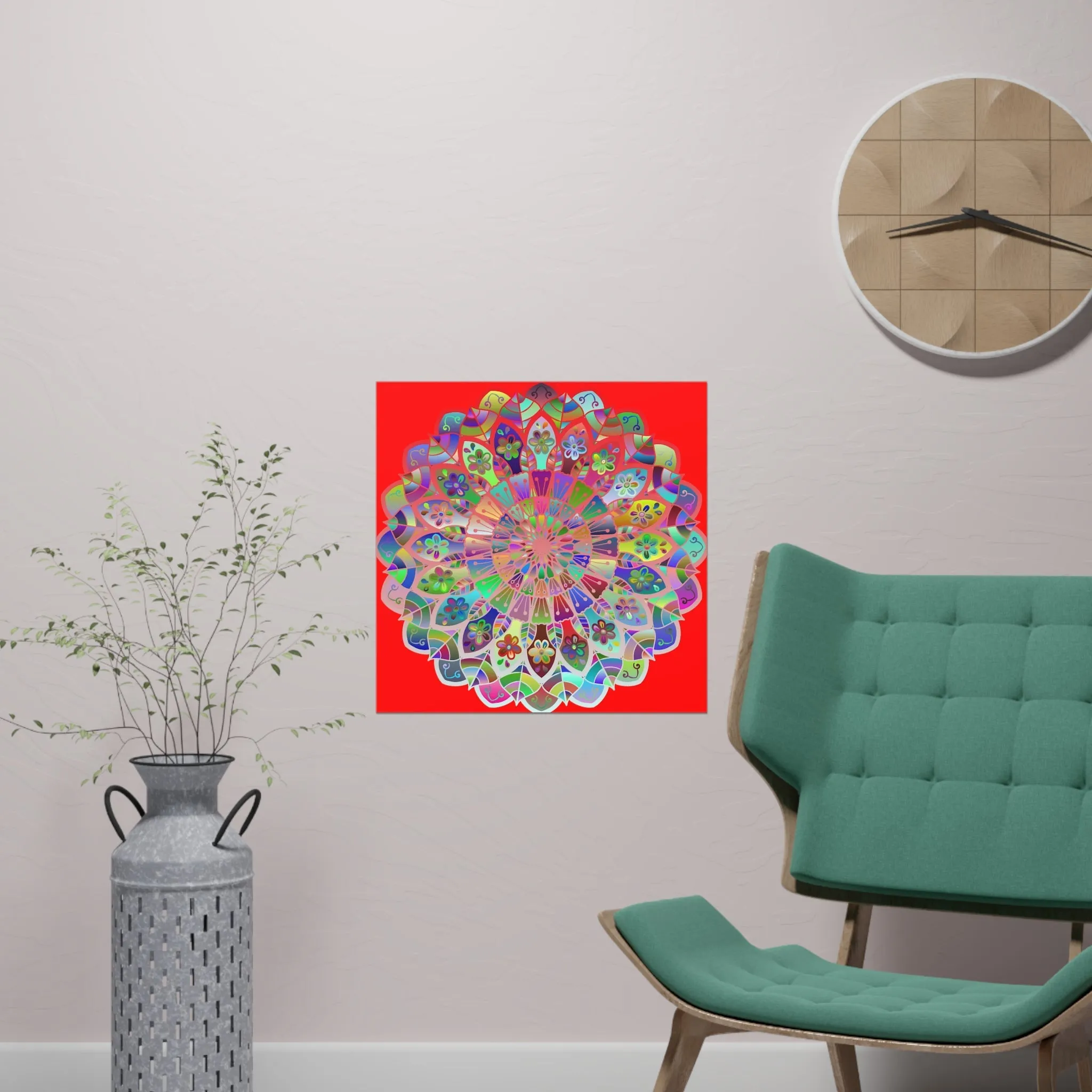 Hand-Drawn Red Mandala Poster - Square Matte Paper Art