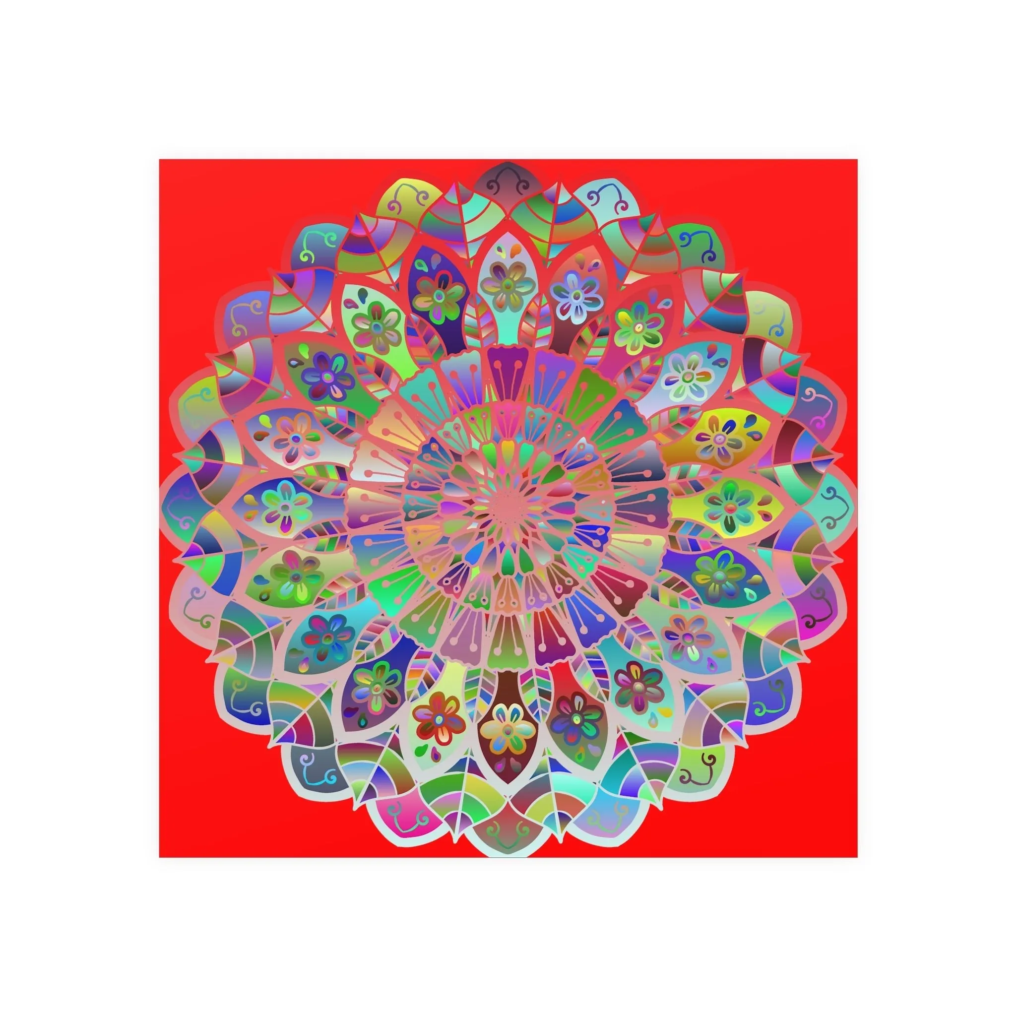 Hand-Drawn Red Mandala Poster - Square Matte Paper Art