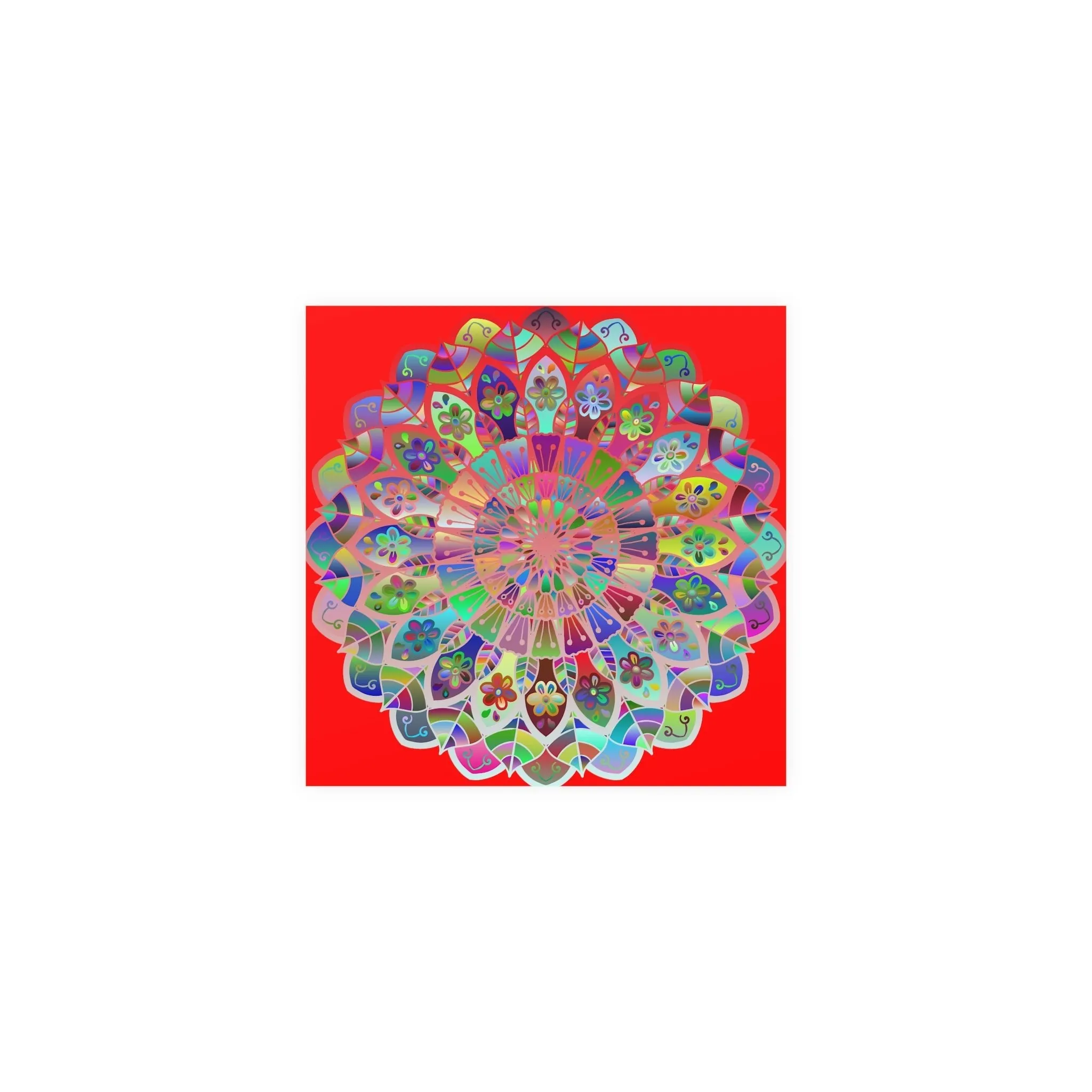 Hand-Drawn Red Mandala Poster - Square Matte Paper Art