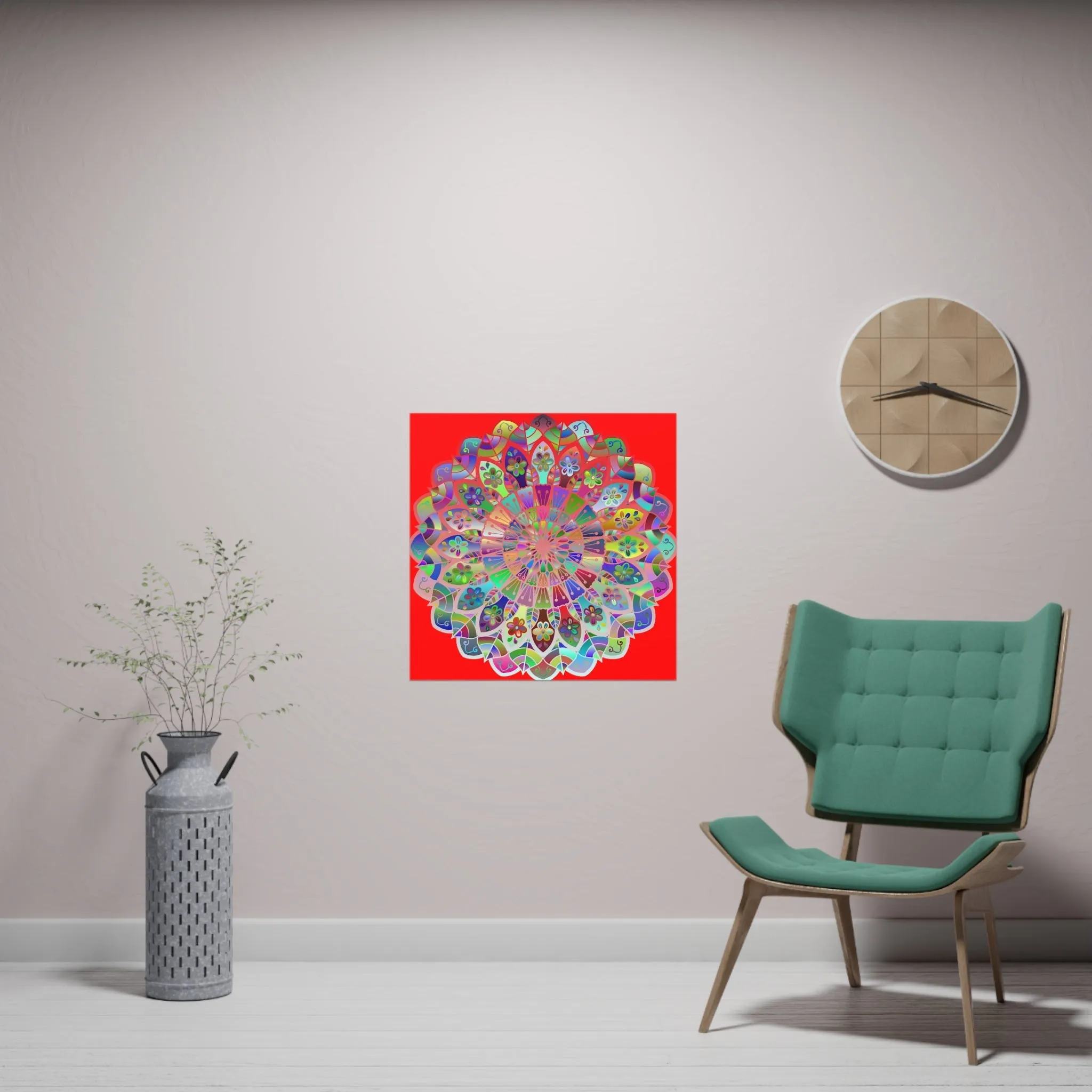 Hand-Drawn Red Mandala Poster - Square Matte Paper Art