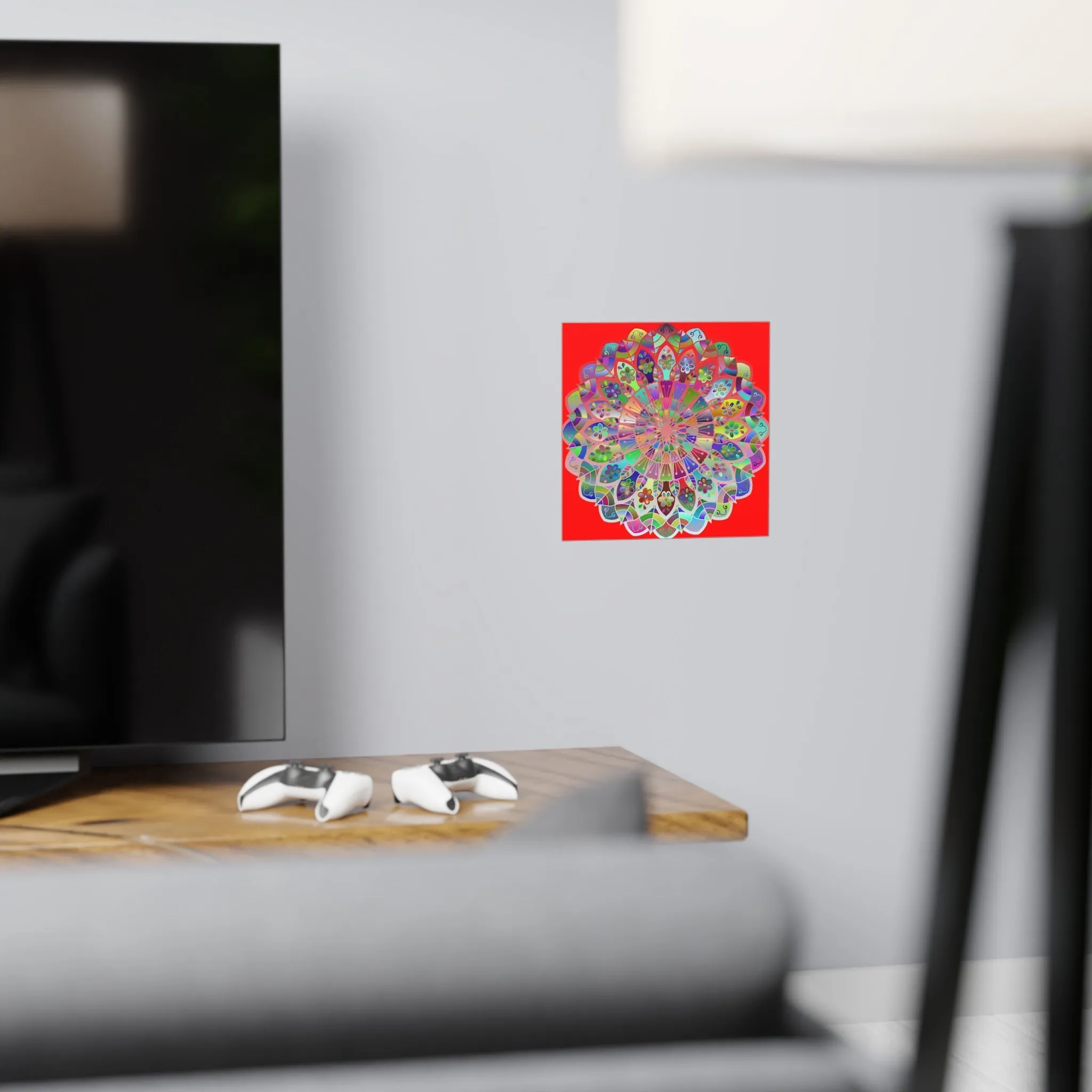 Hand-Drawn Red Mandala Poster - Square Matte Paper Art