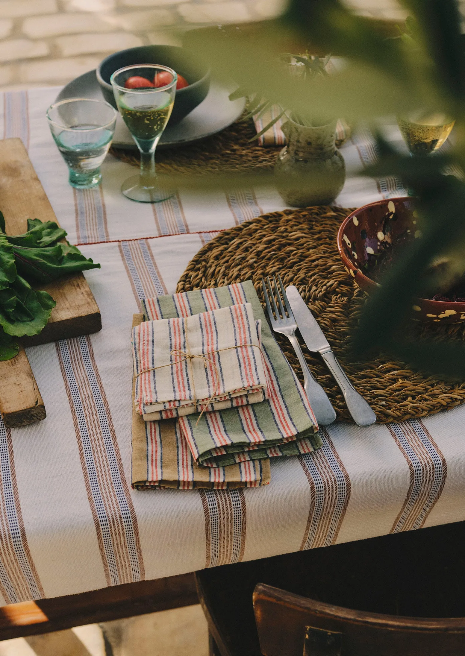 Hand Woven Stripe Napkin Set | Mineral Green