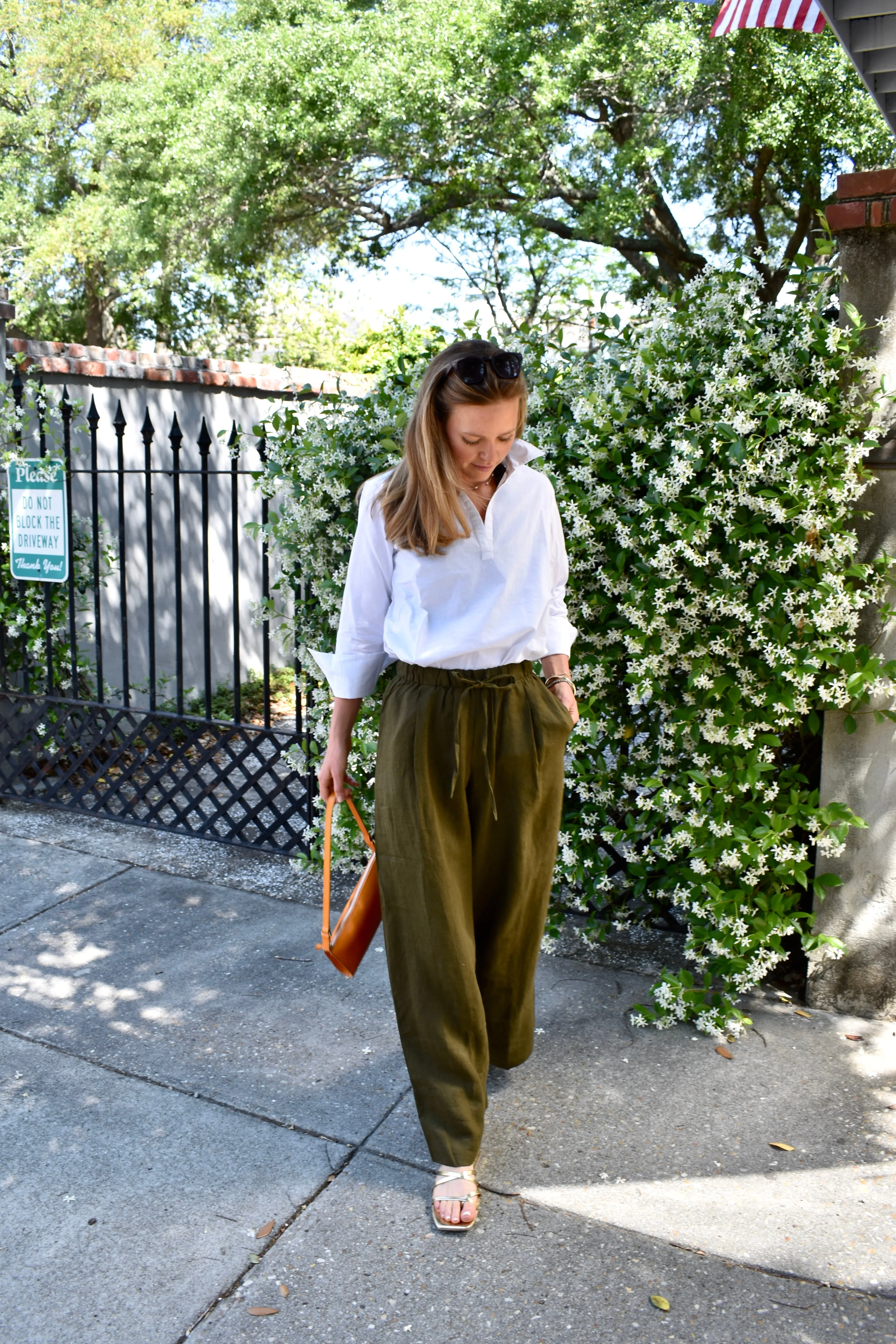 Linen Palazzo Pants Dark Green