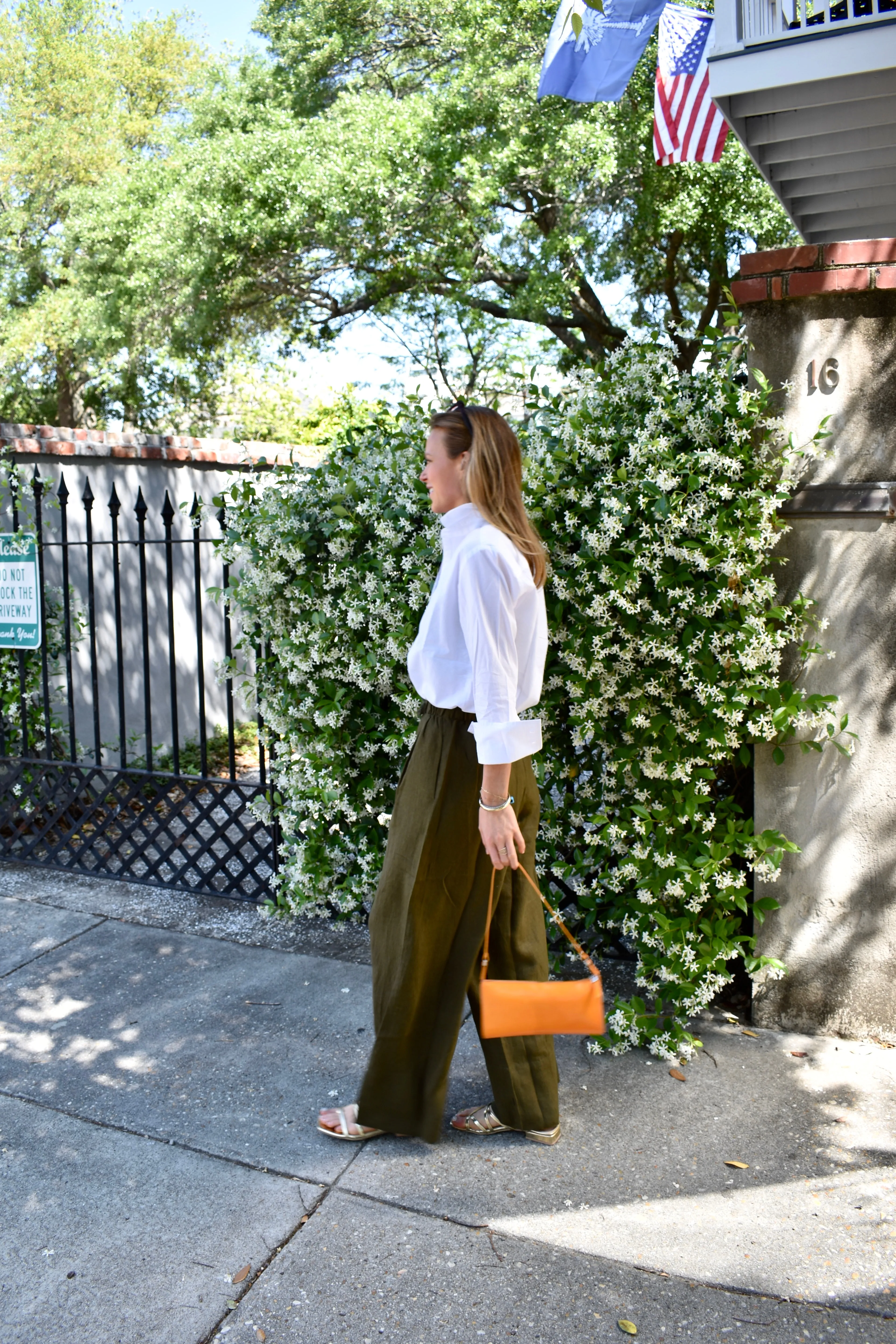 Linen Palazzo Pants Dark Green