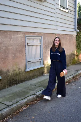 Linen Palazzo Pants Navy