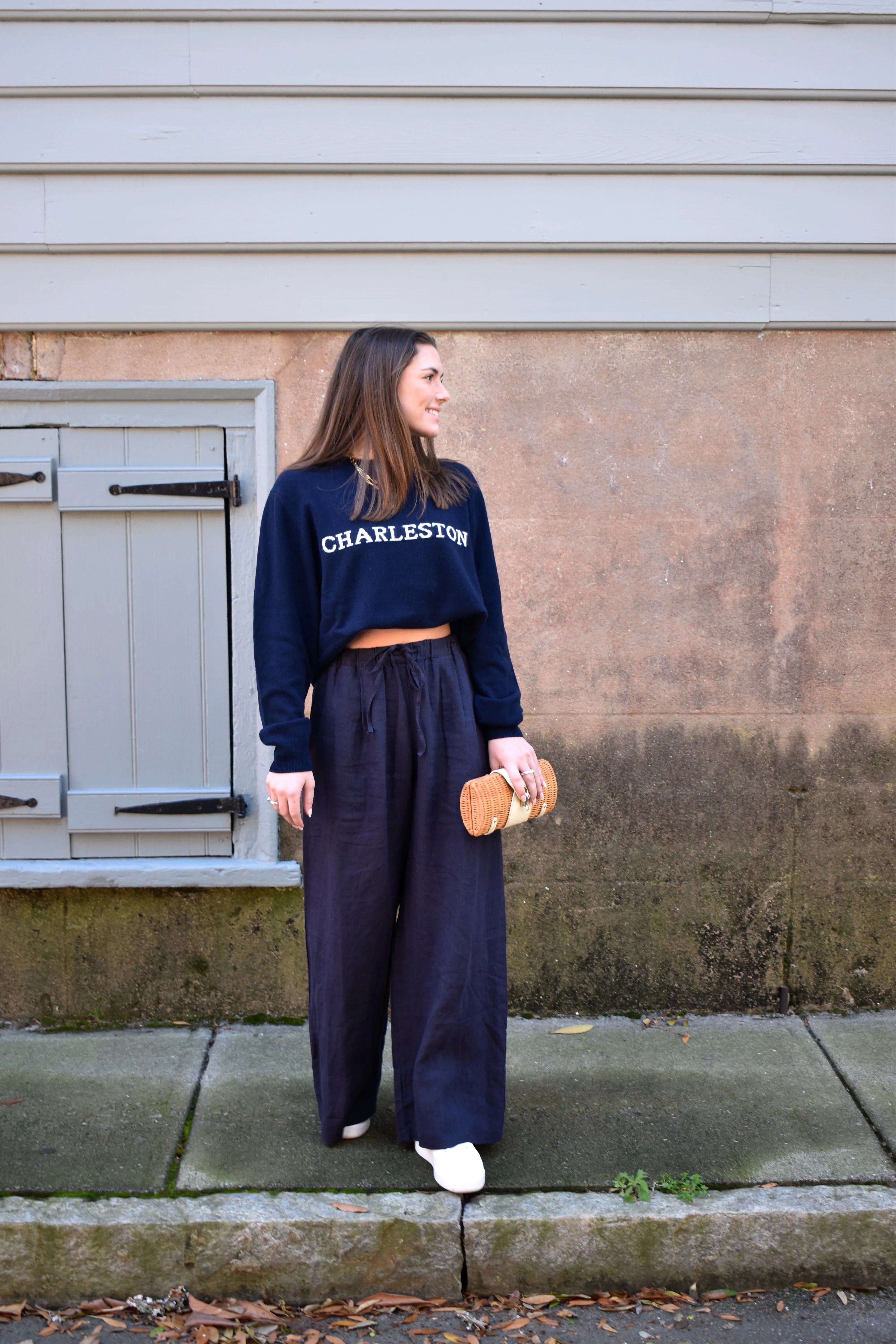 Linen Palazzo Pants Navy