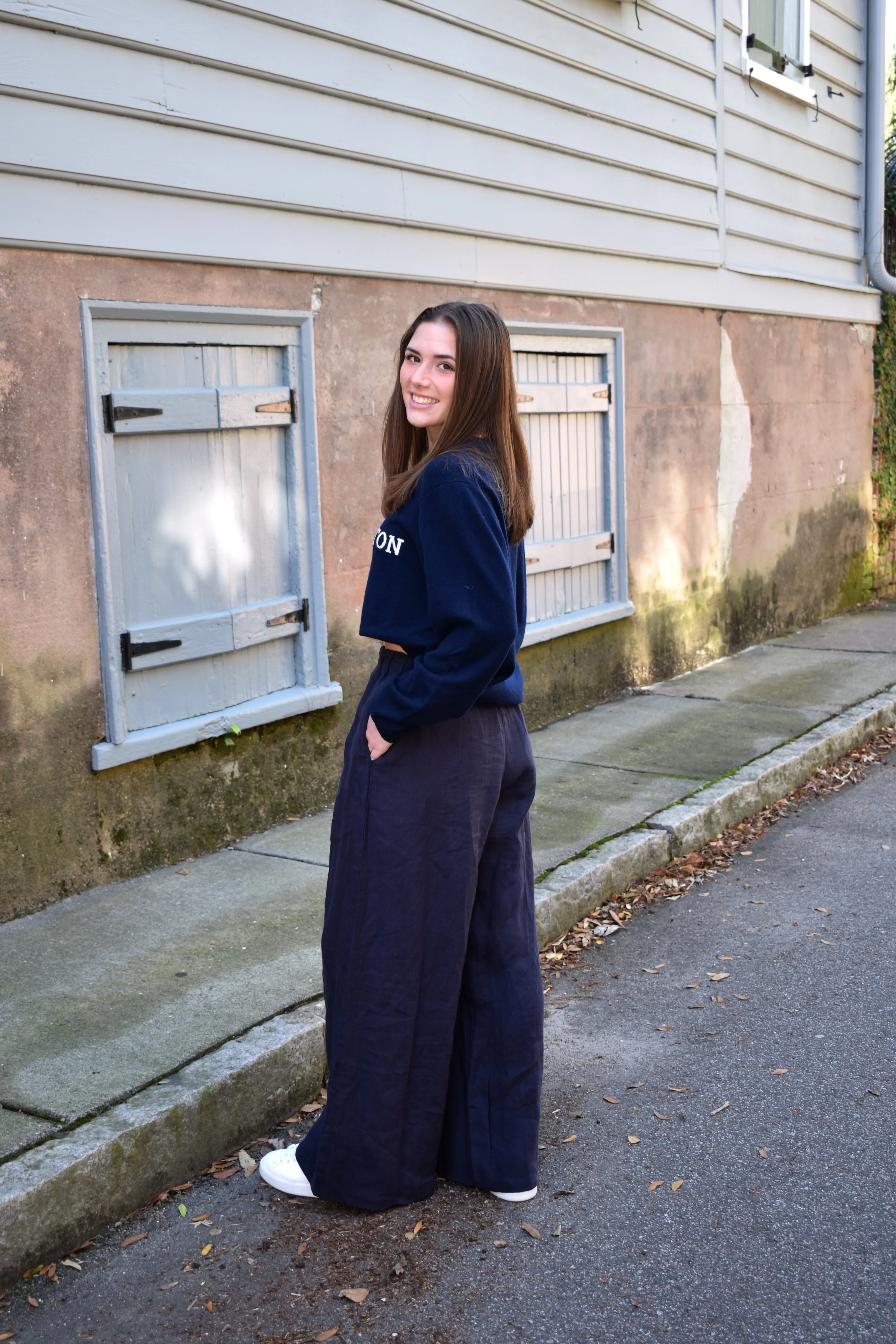 Linen Palazzo Pants Navy