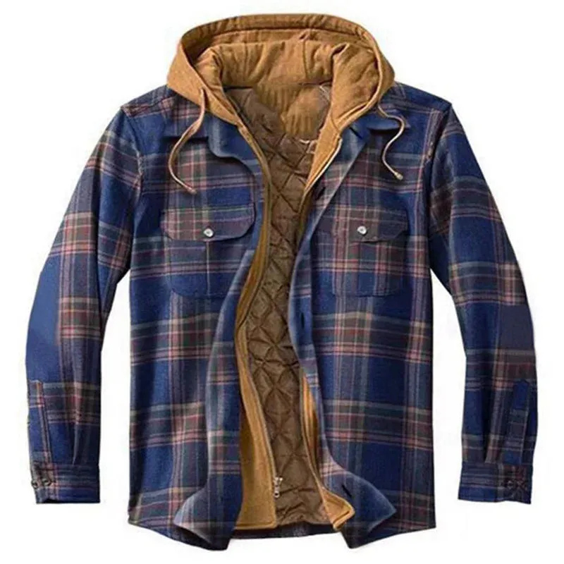 Mens Autumn Winter Hooded Jacket plaid style and wintermready comfort