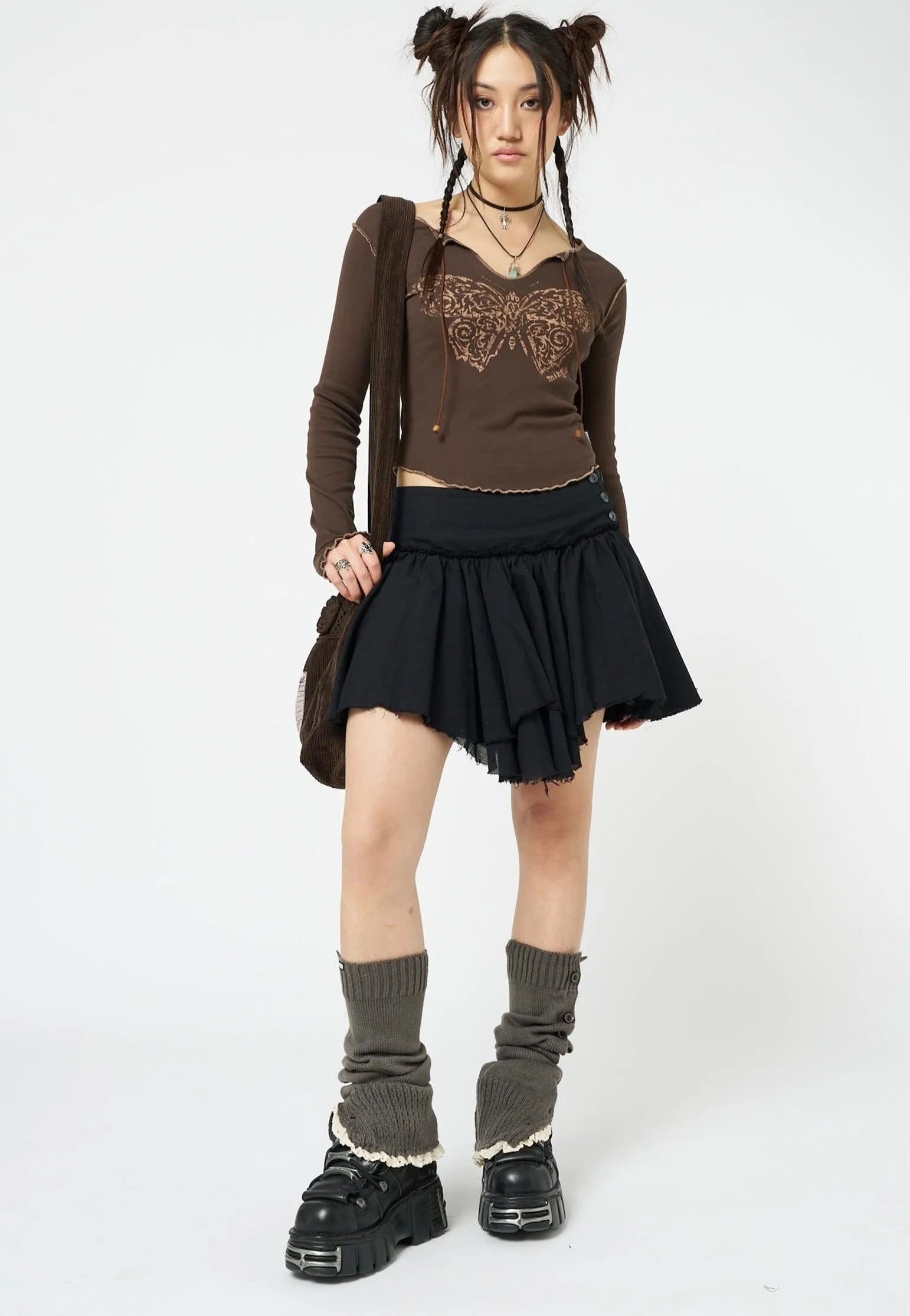 Minga London - Flora Black Layered Asymmetrical Black - Skirt