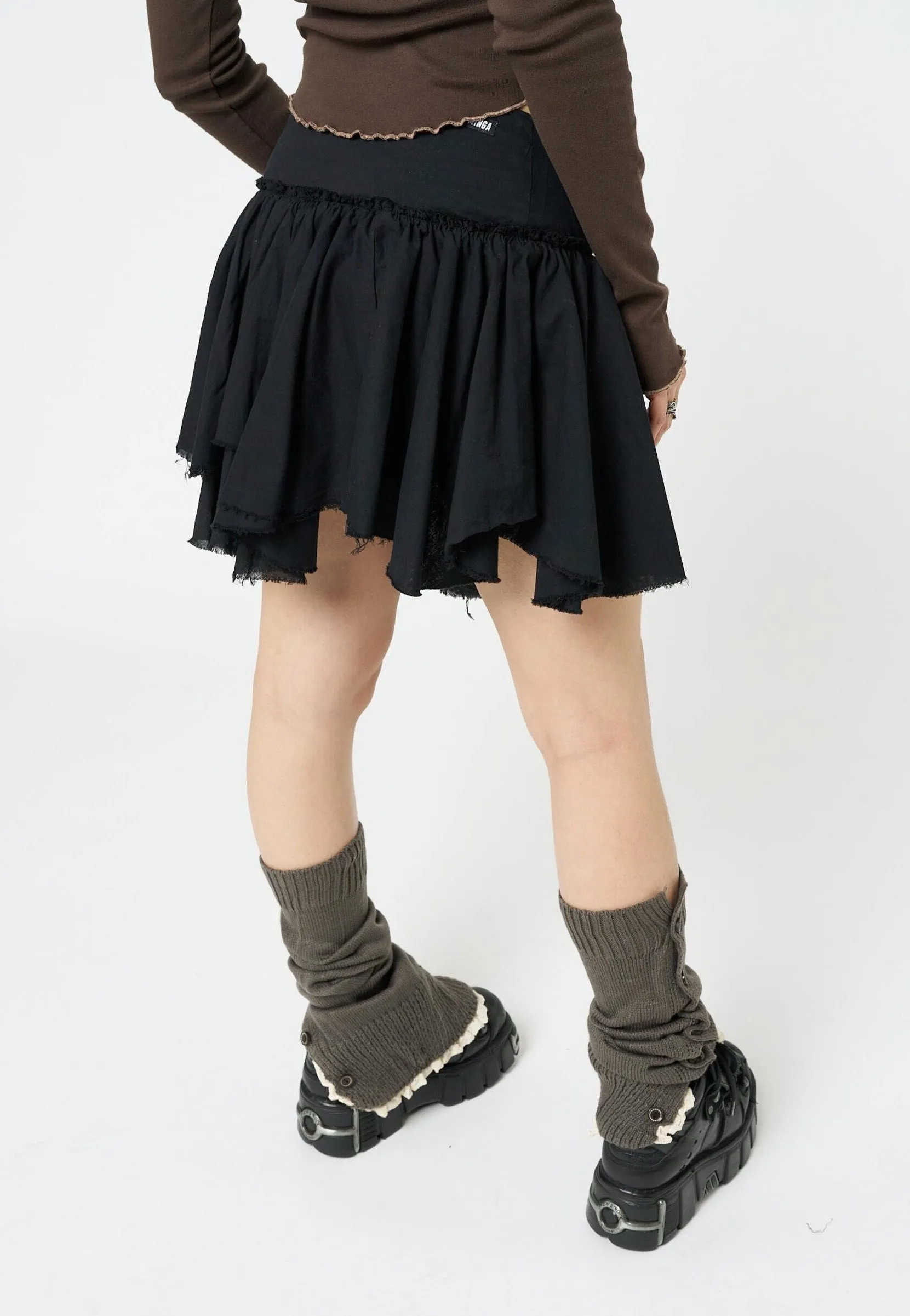 Minga London - Flora Black Layered Asymmetrical Black - Skirt