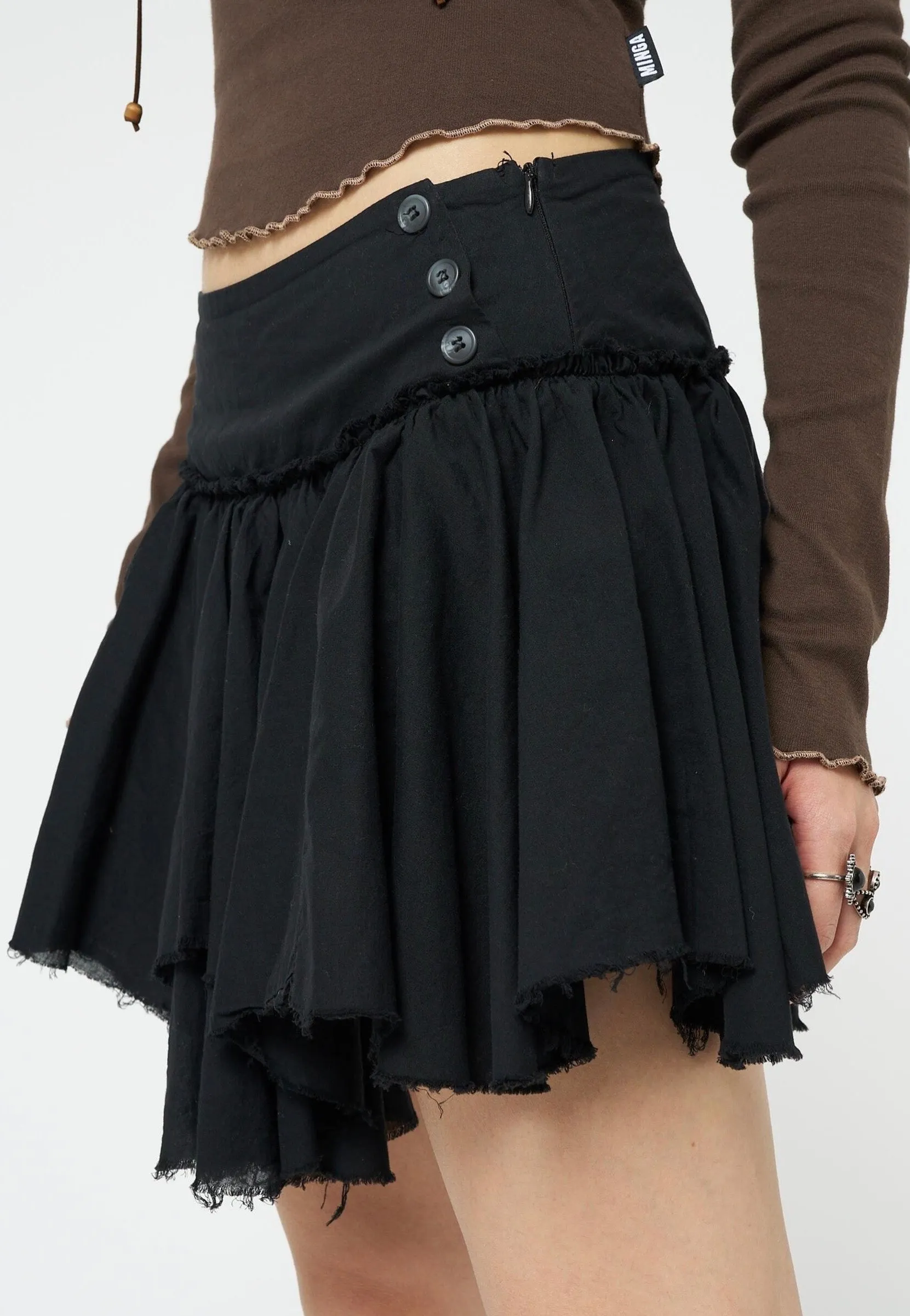 Minga London - Flora Black Layered Asymmetrical Black - Skirt