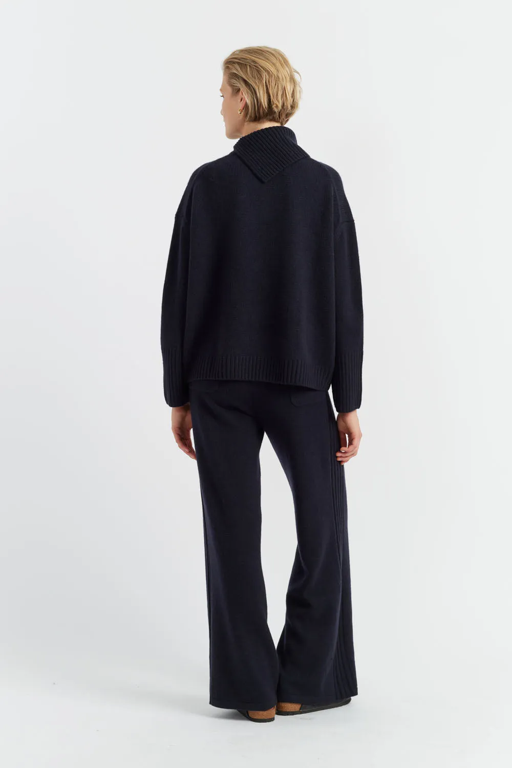 Navy Cashmere Side Rib Trousers