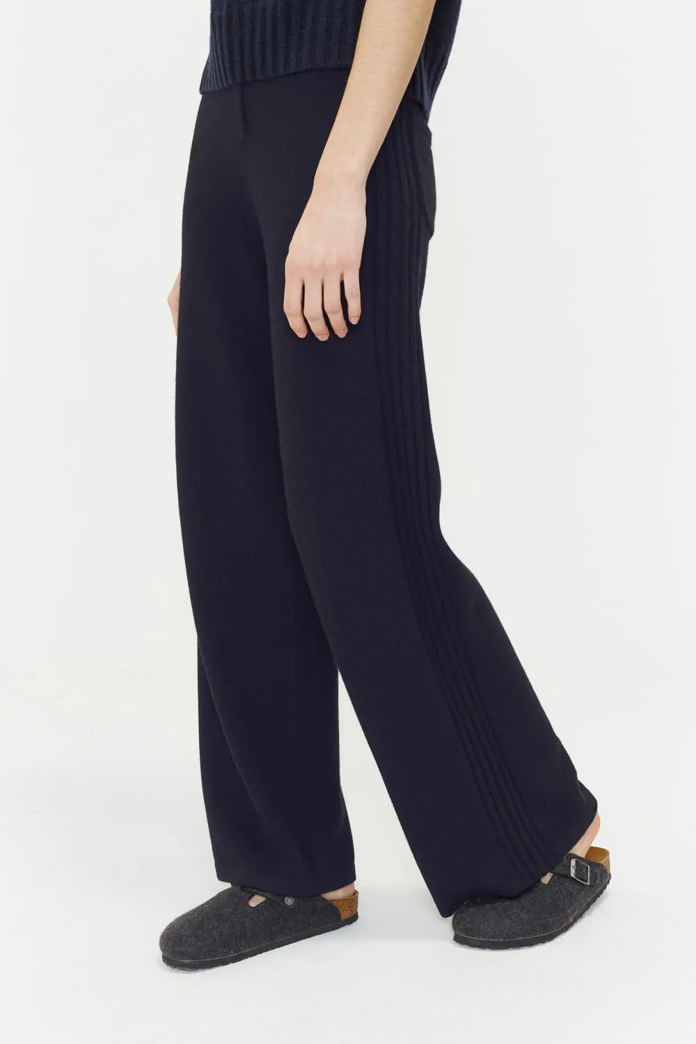 Navy Cashmere Side Rib Trousers