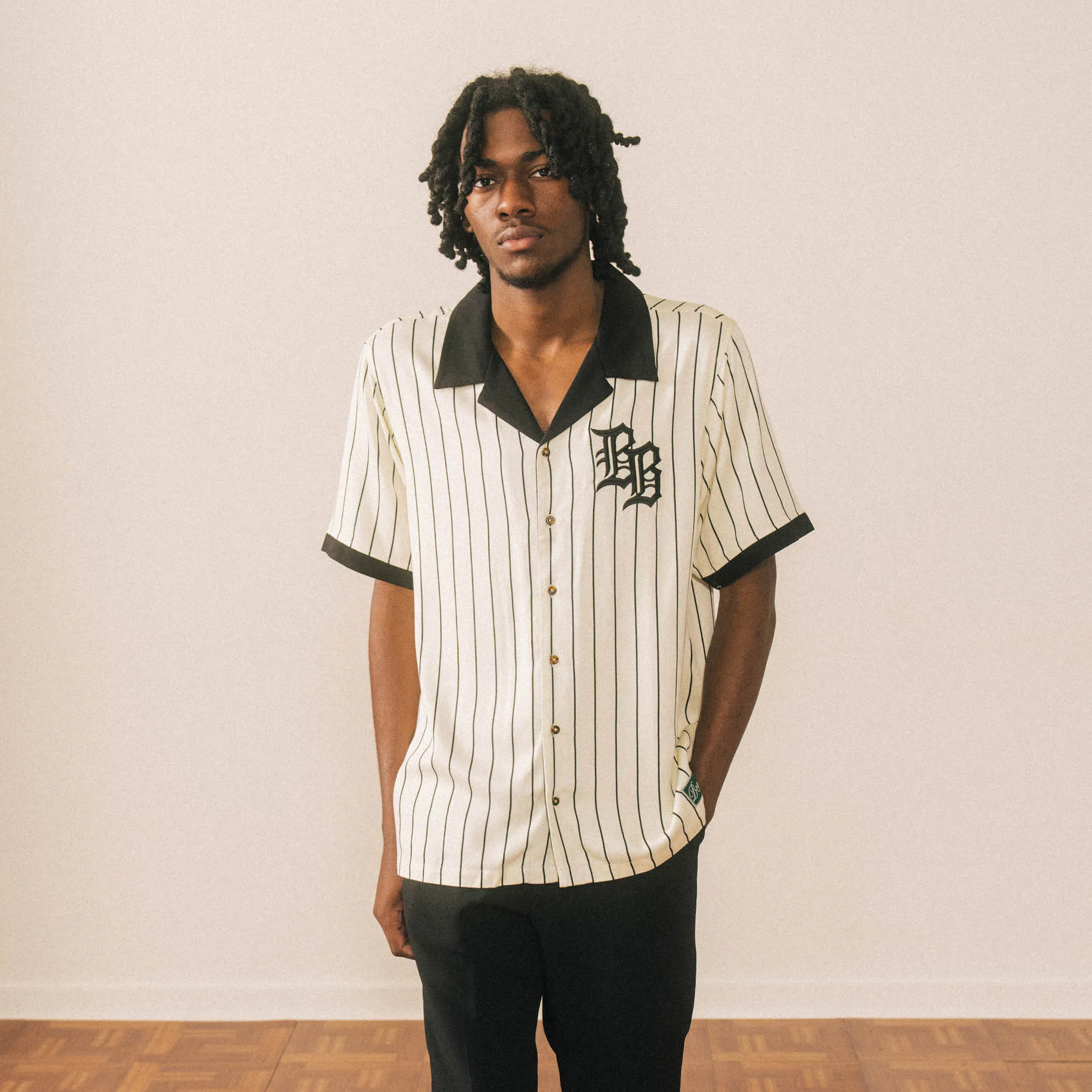 Old English BB Button-Up - Cream Pinstripe