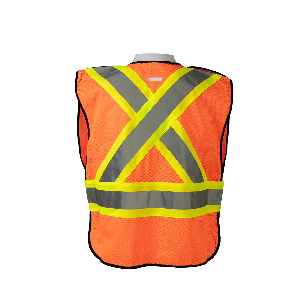 OV2-PSVCSA ANSI & CSA Public Safety Vest, Orange Solid Front Mesh Back, Reflective “X” On Back