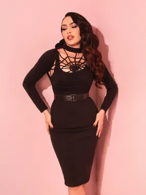 PRE-ORDER - Reversible Spider Web Knit Wiggle Dress in Black - Vixen by Micheline Pitt